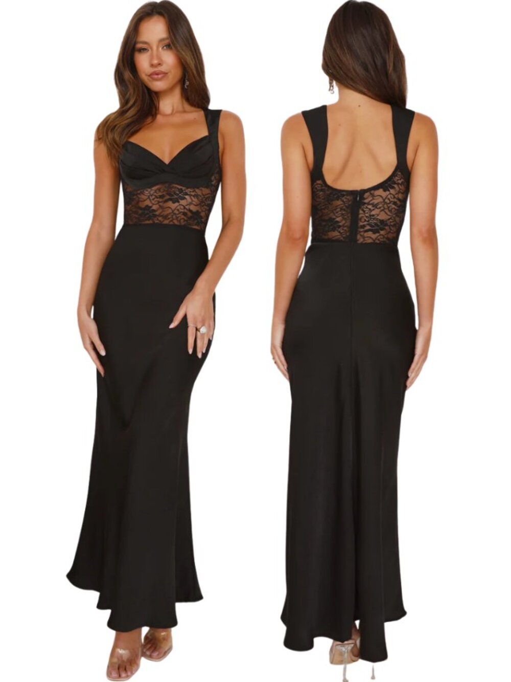 Hello Molly Going Out To Party Satin Maxi Dress Womens XS Black Lace Cut Out NWT